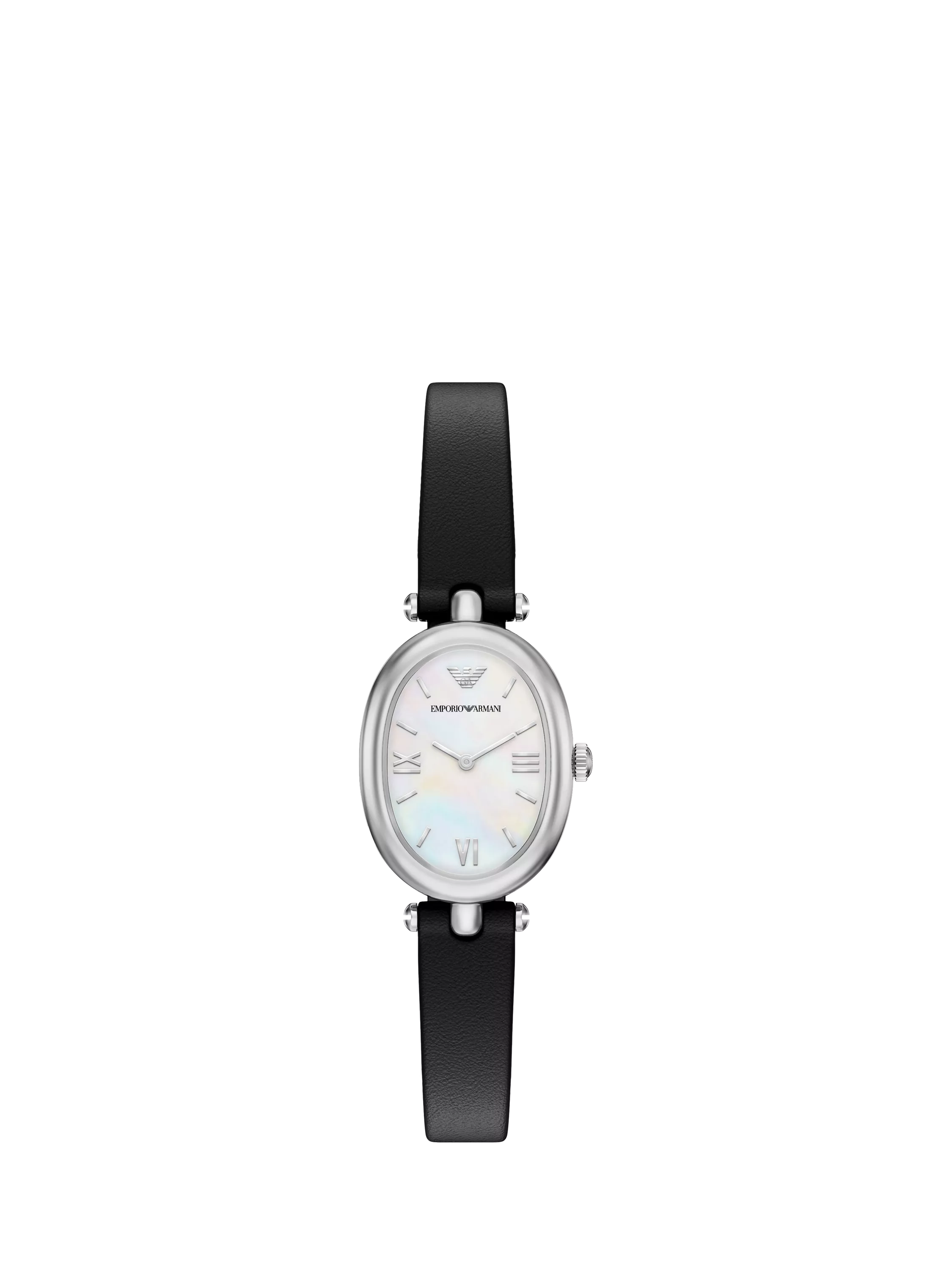 Emporio Armani Sinfonia mother of pearl dial watch black leather strap, UK version