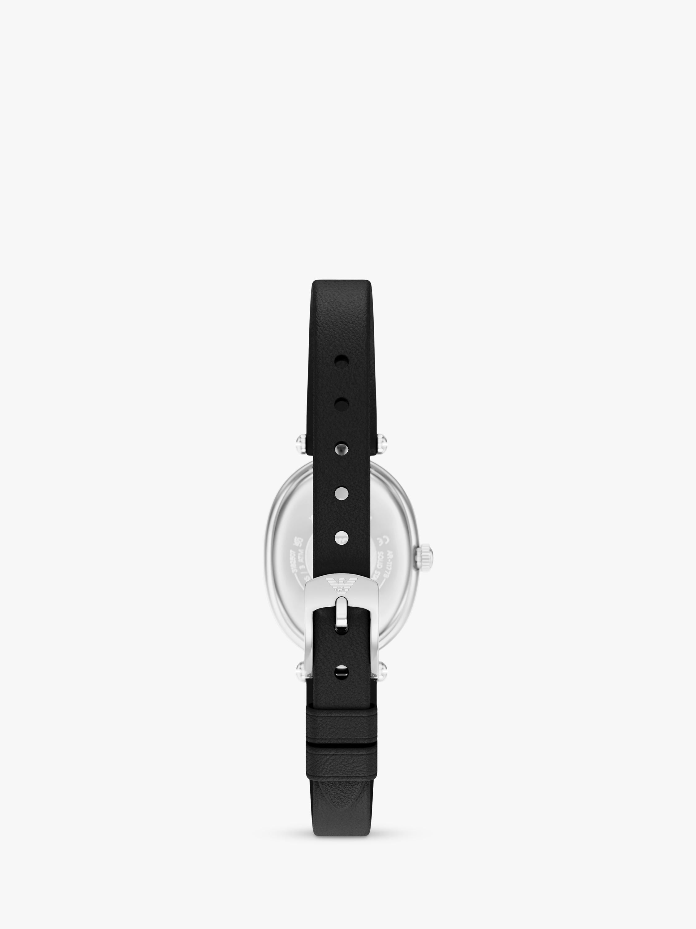 Emporio Armani Sinfonia mother of pearl dial watch black leather strap, UK version