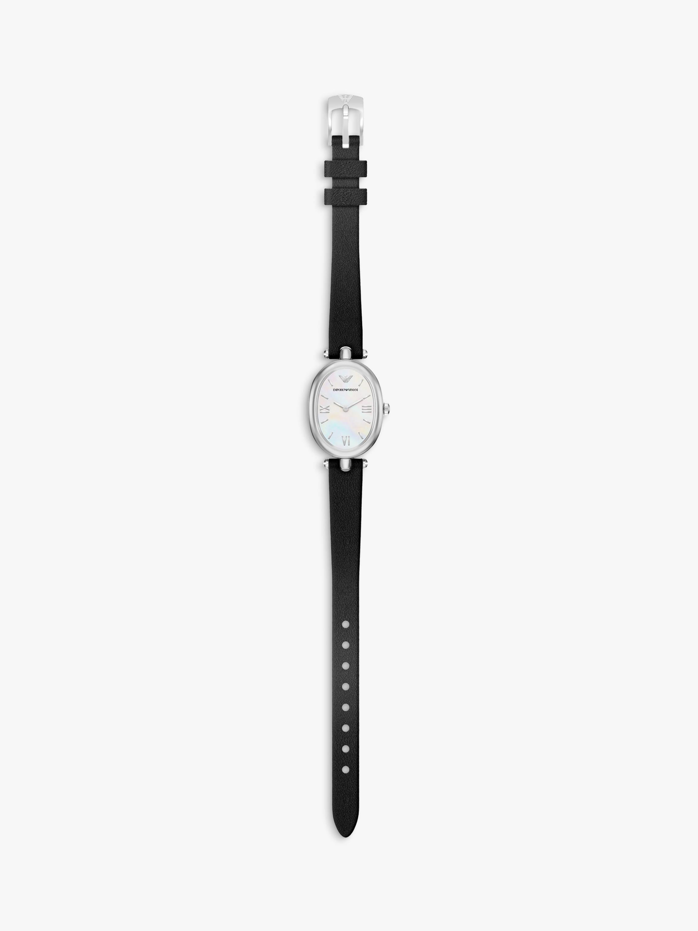 Emporio Armani Sinfonia mother of pearl dial watch black leather strap, UK version