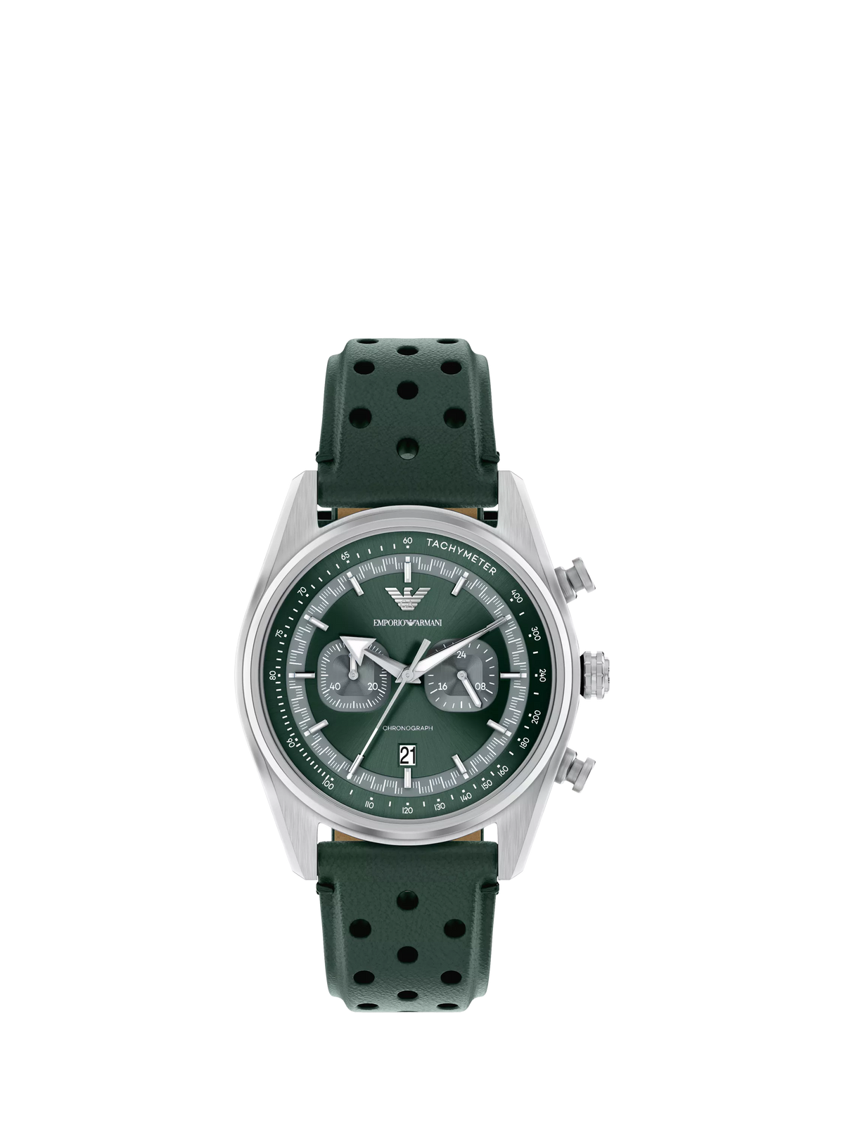 Emporio Armani men's chronograph watch green leather strap, imported from the UK