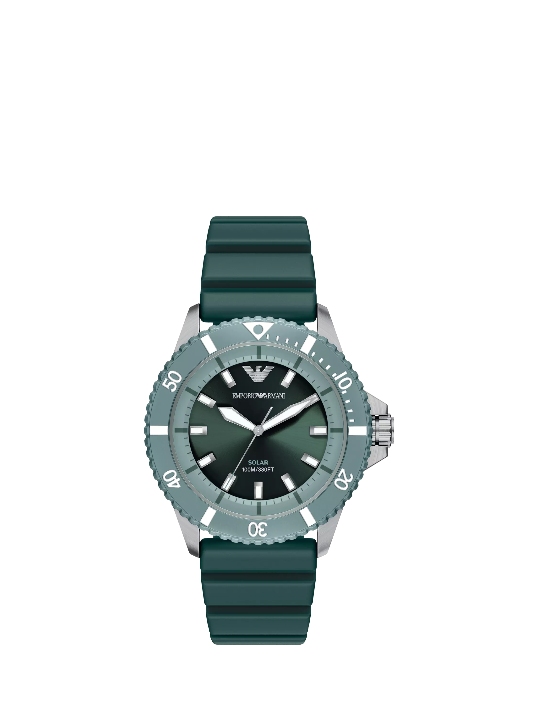 Emporio Armani World Explorer solar watch green silicone strap 42mm, imported from the UK