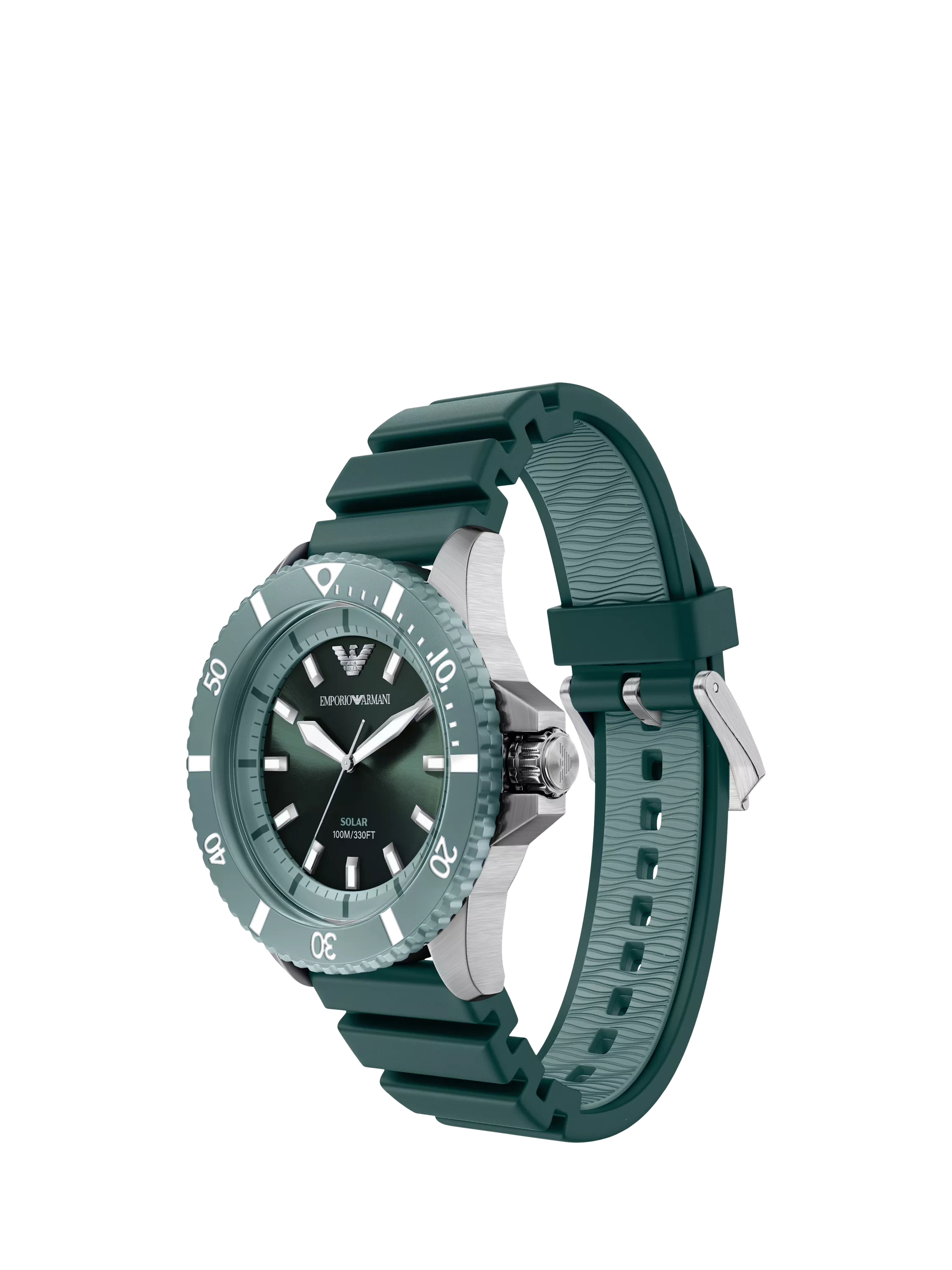 Emporio Armani World Explorer solar watch green silicone strap 42mm, imported from the UK