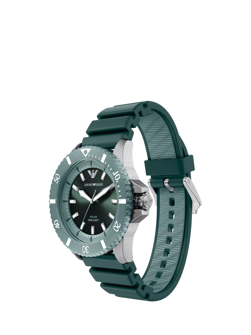 Emporio Armani World Explorer solar watch green silicone strap 42mm, imported from the UK