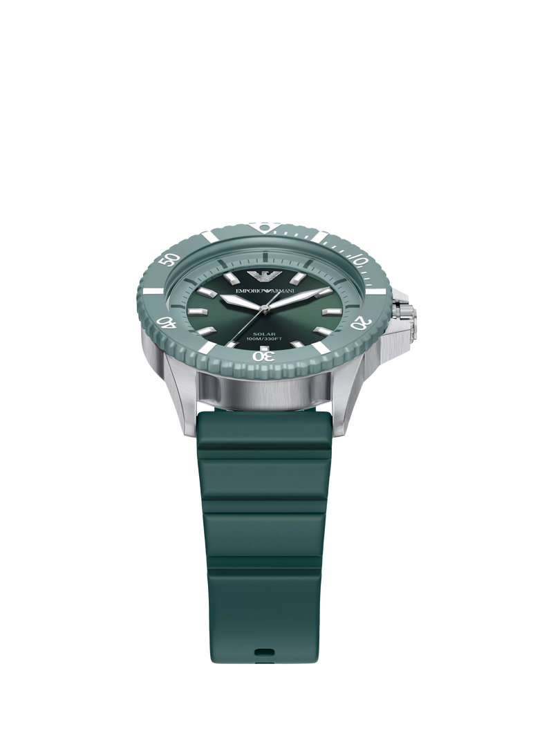 Emporio Armani World Explorer solar watch green silicone strap 42mm, imported from the UK