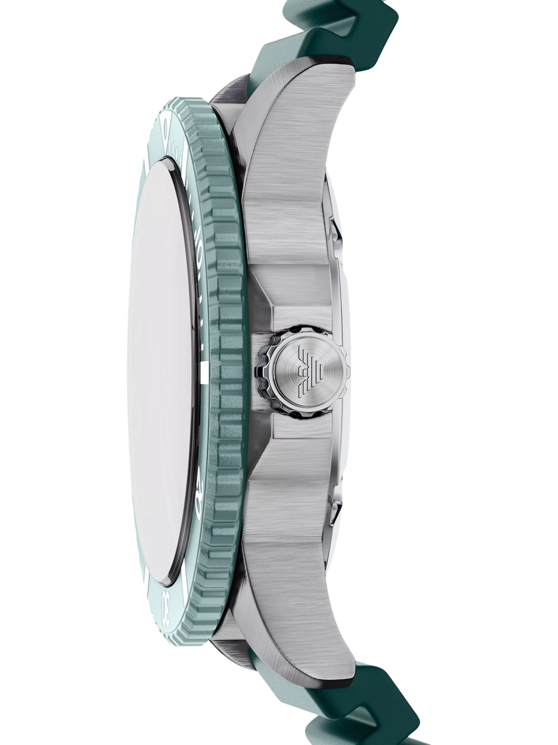 Emporio Armani World Explorer solar watch green silicone strap 42mm, imported from the UK