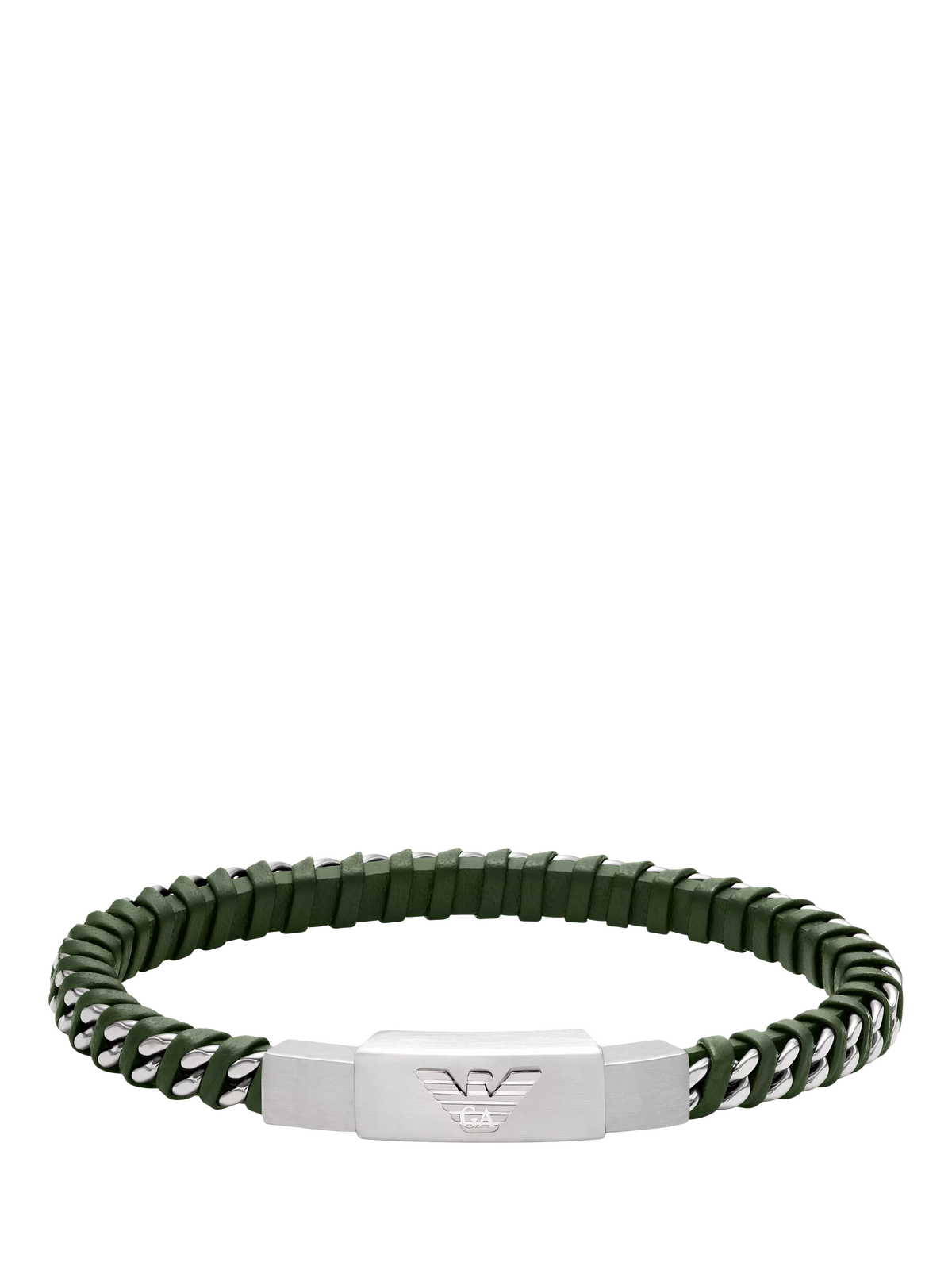 Emporio Armani braided leather bracelet silver green, UK version