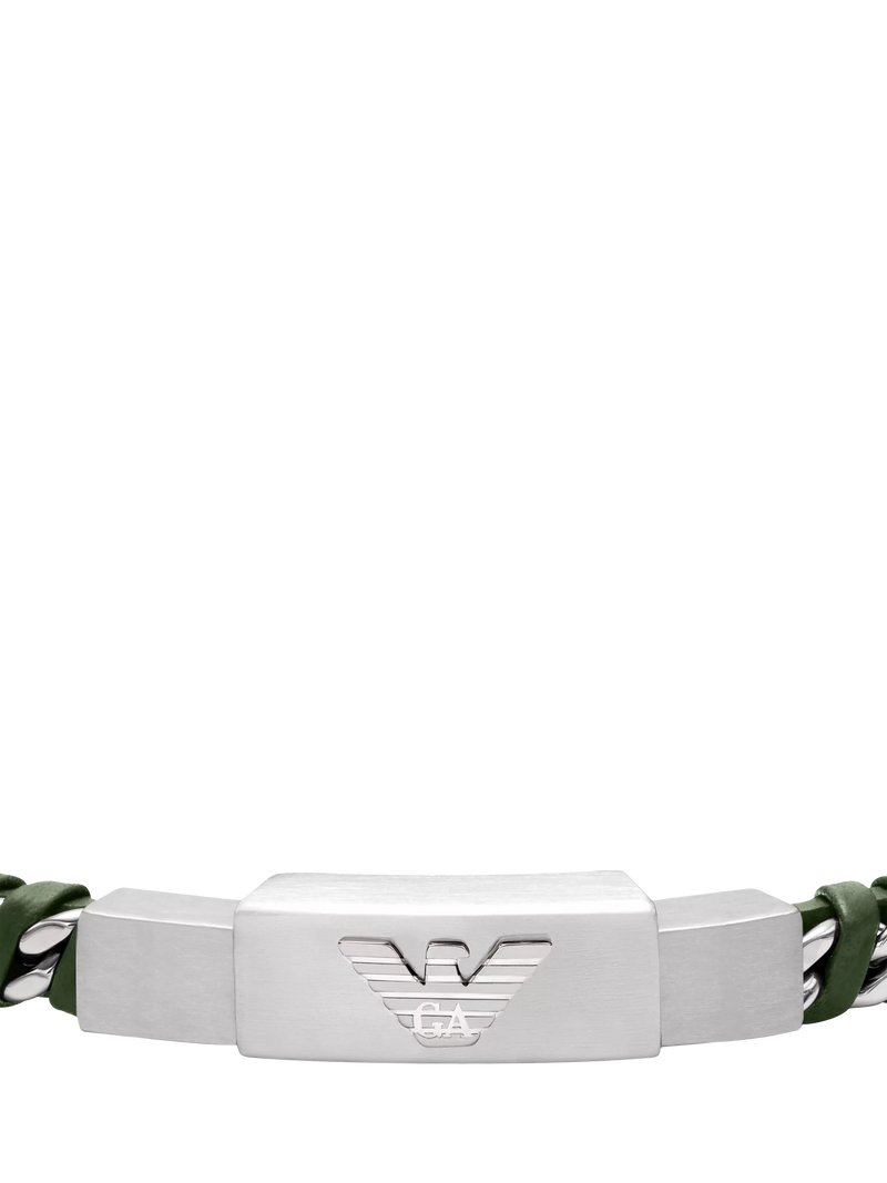 Emporio Armani braided leather bracelet silver green, UK version