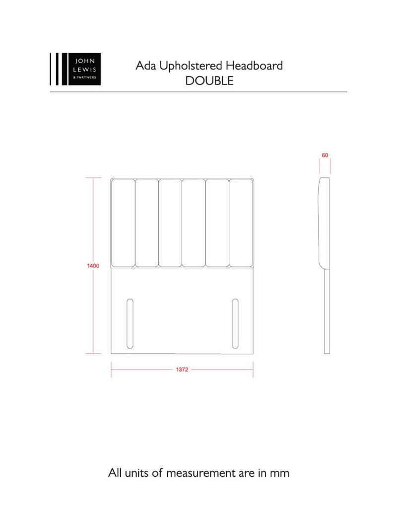 John Lewis Ada full depth upholstered headboard double, UK version