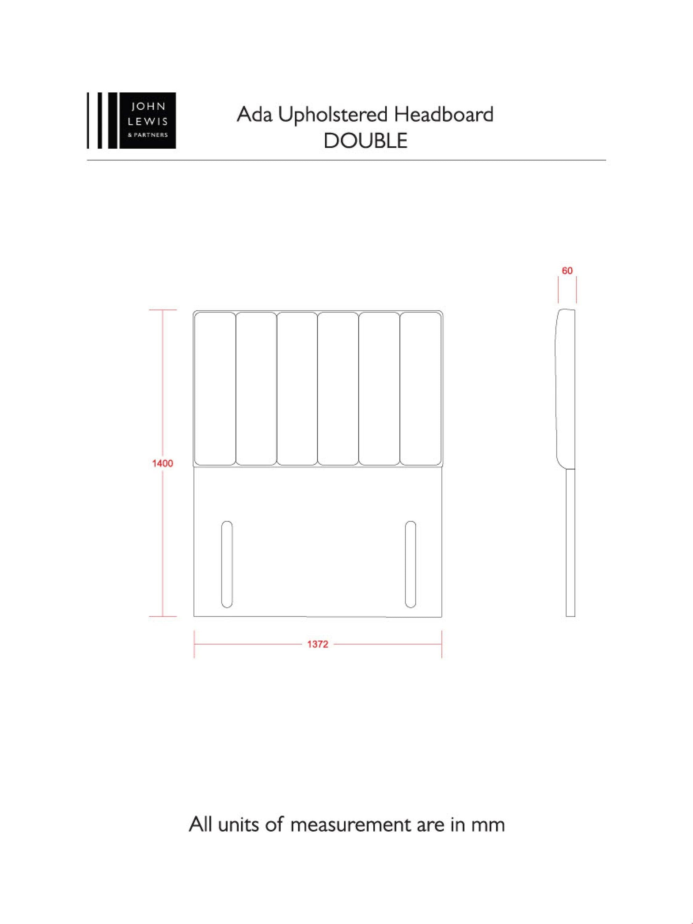John Lewis Ada full depth upholstered headboard double, UK version