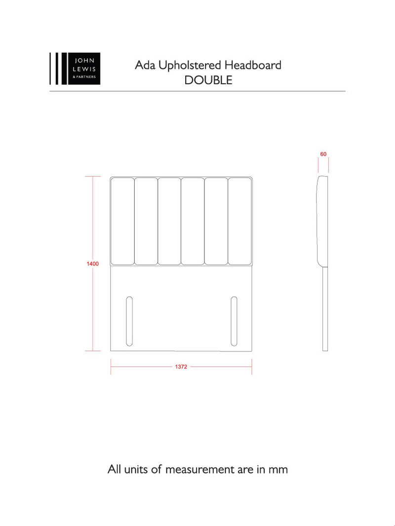 John Lewis Ada full depth upholstered headboard double, UK version