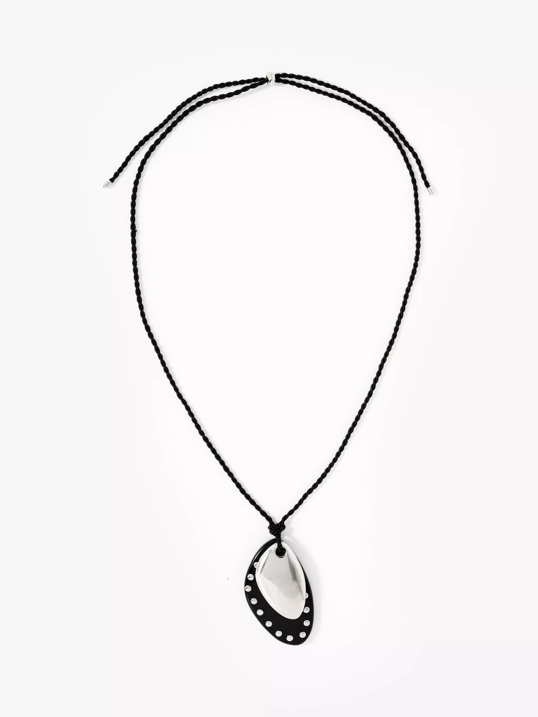Mint Velvet black pendant rope necklace with acrylic stones, UK version