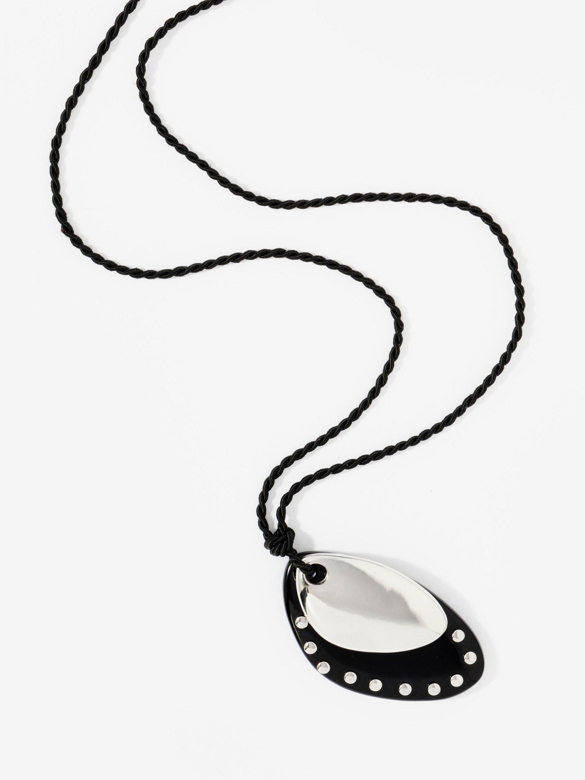 Mint Velvet black pendant rope necklace with acrylic stones, UK version
