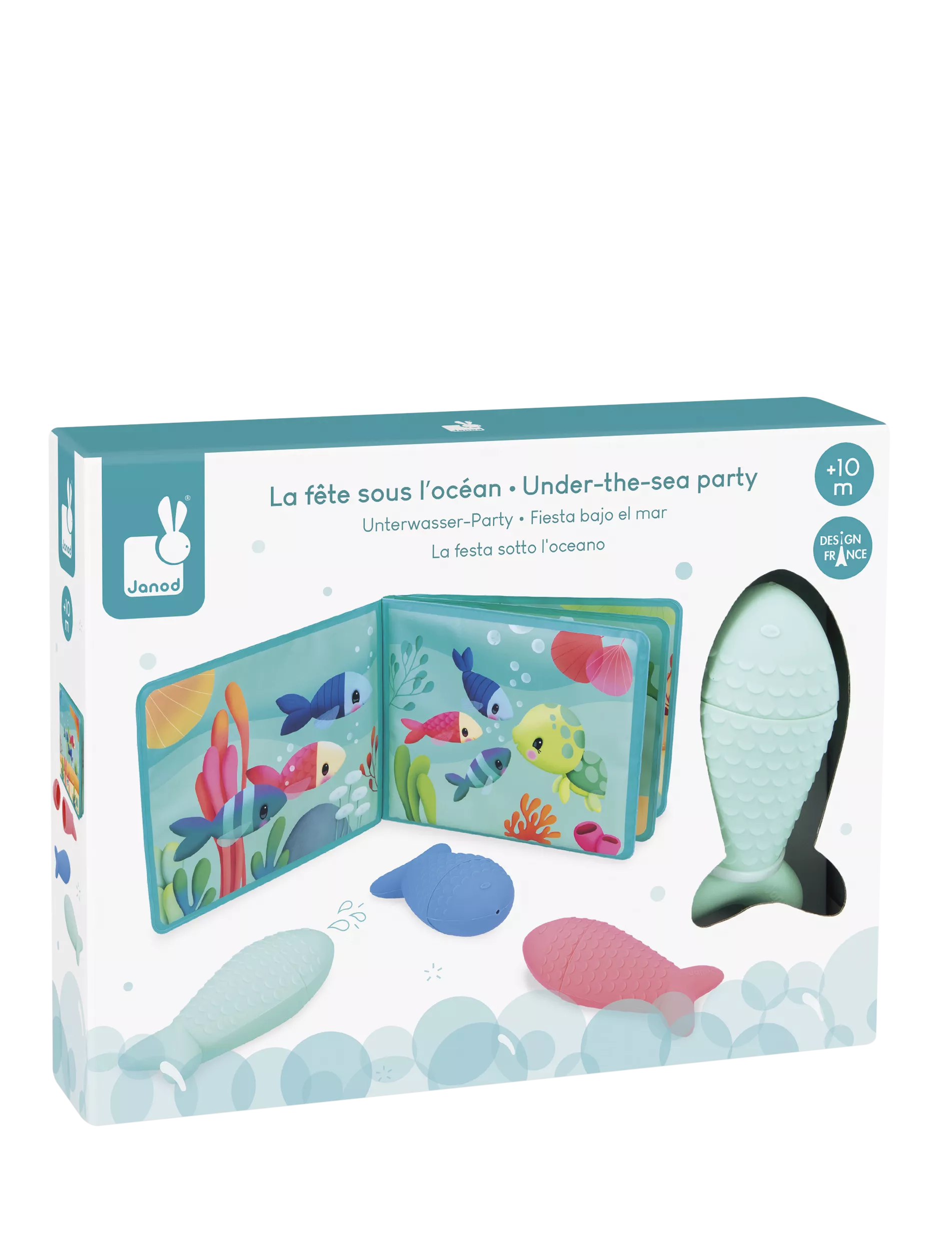 Janod Under the Sea baby bath book with fish sprinklers, UK version