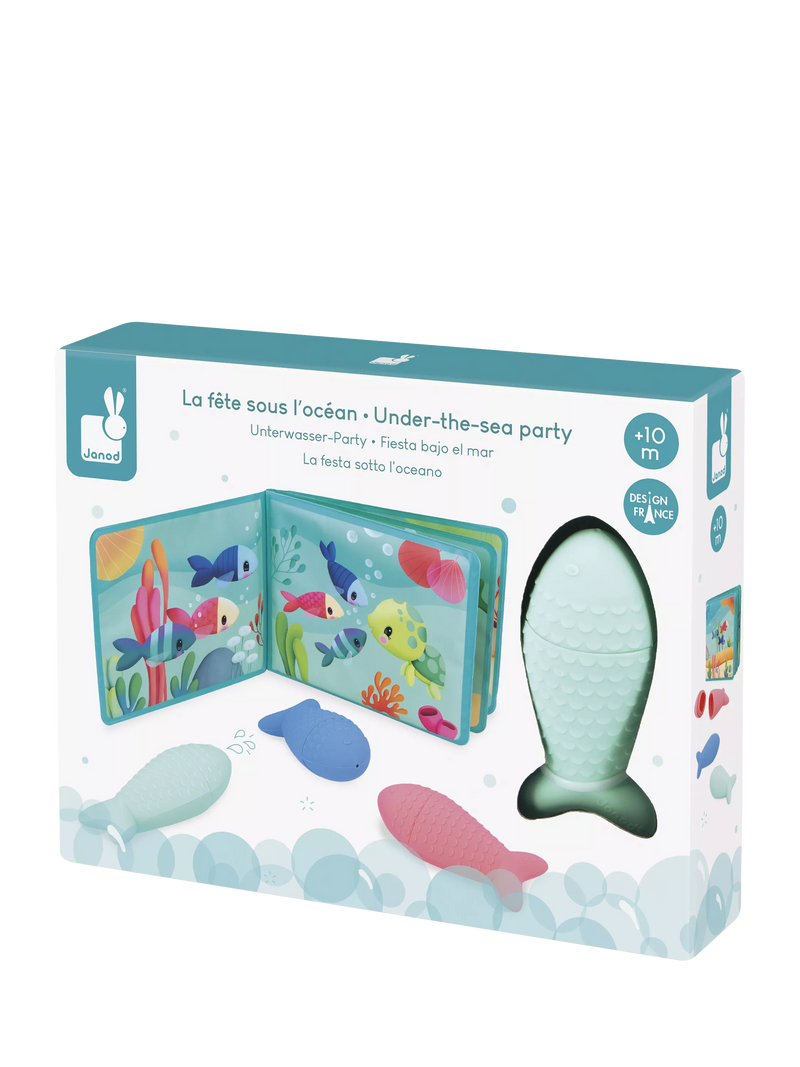 Janod Under the Sea baby bath book with fish sprinklers, UK version