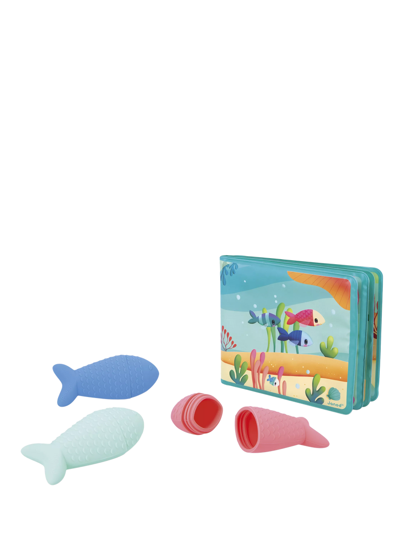 Janod Under the Sea baby bath book with fish sprinklers, UK version