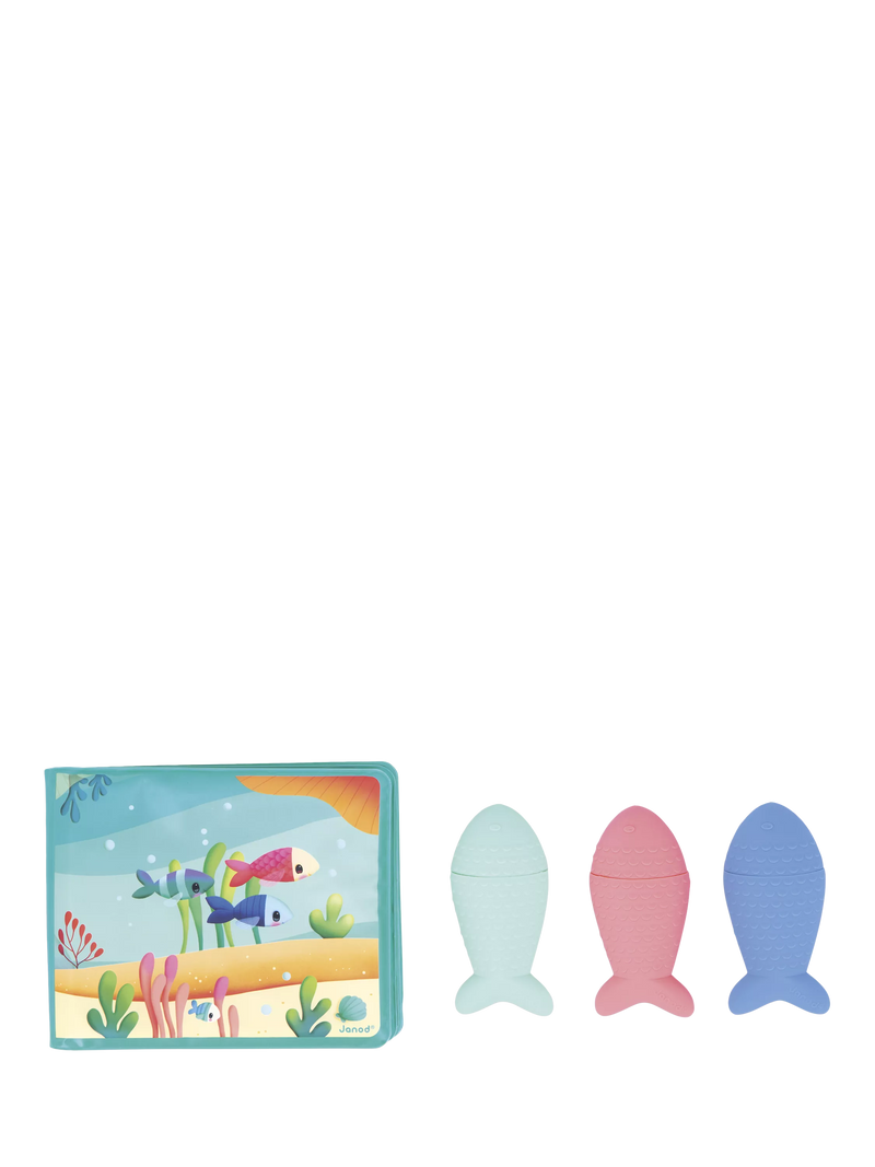 Janod Under the Sea baby bath book with fish sprinklers, UK version