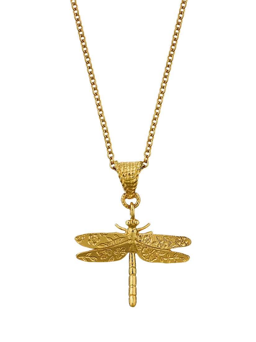Alex Monroe dragonfly charm necklace yellow gold, imported from the UK