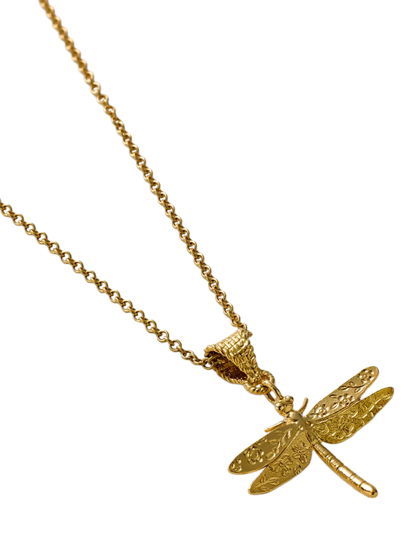 Alex Monroe dragonfly charm necklace yellow gold, imported from the UK