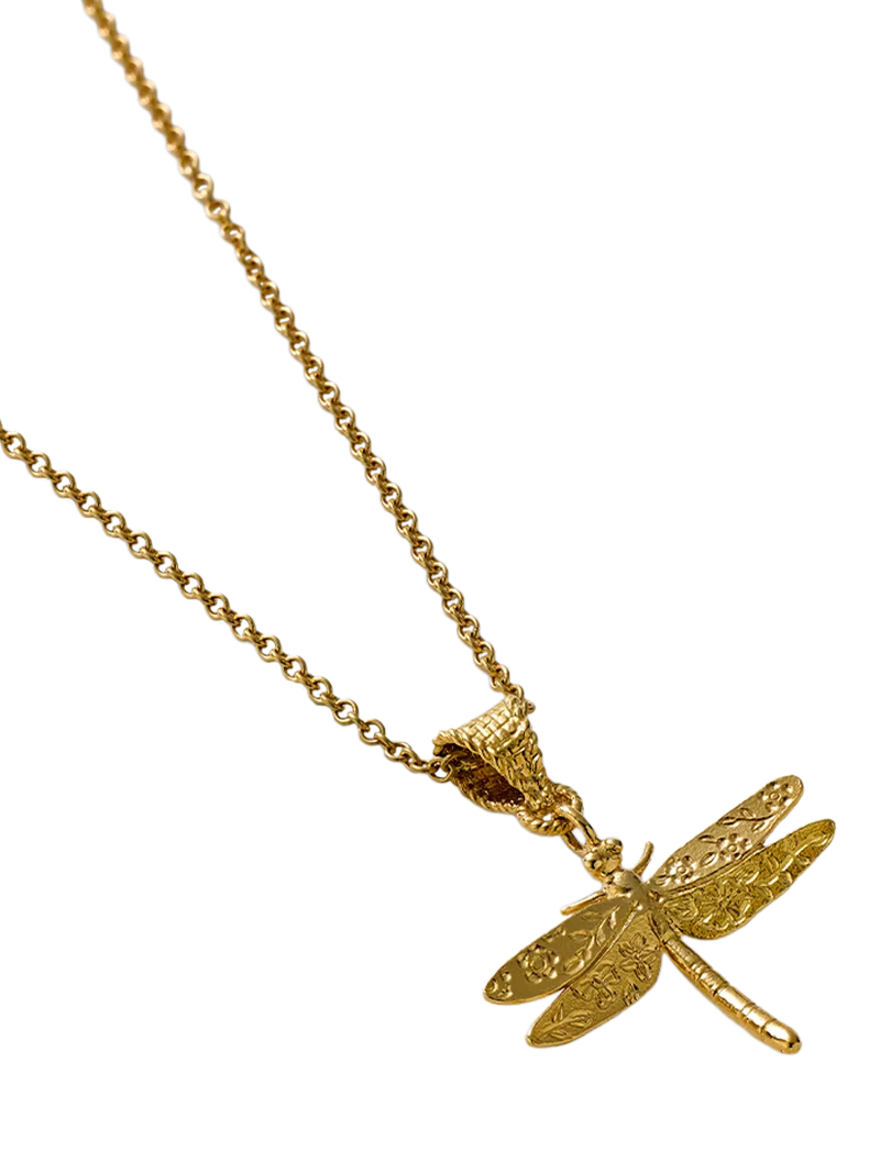 Alex Monroe dragonfly charm necklace yellow gold, imported from the UK