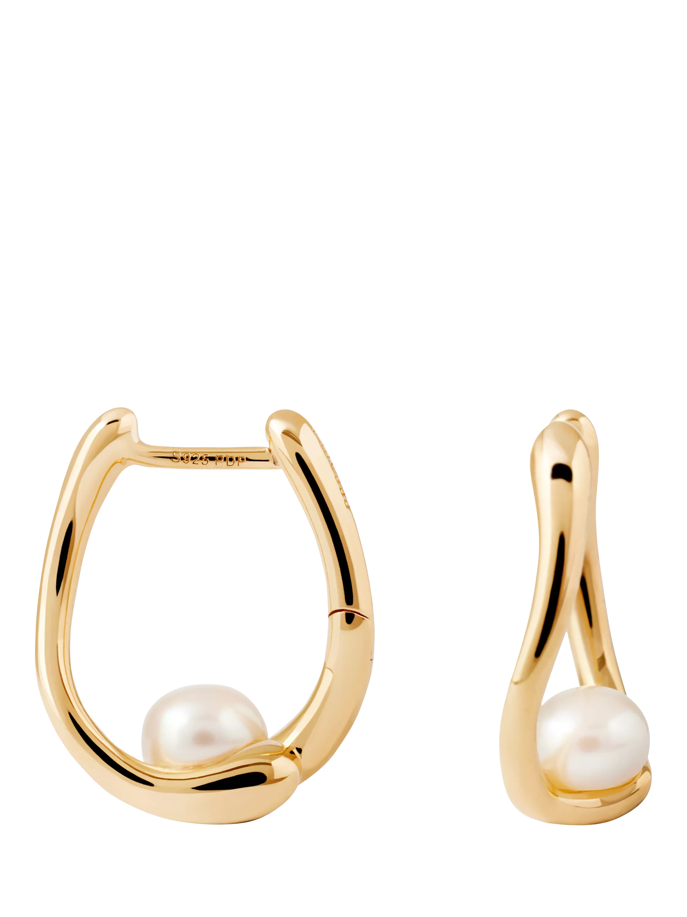 PDPAOLA pearl hoop earrings 1.78cm gold plated sterling silver (British brand)