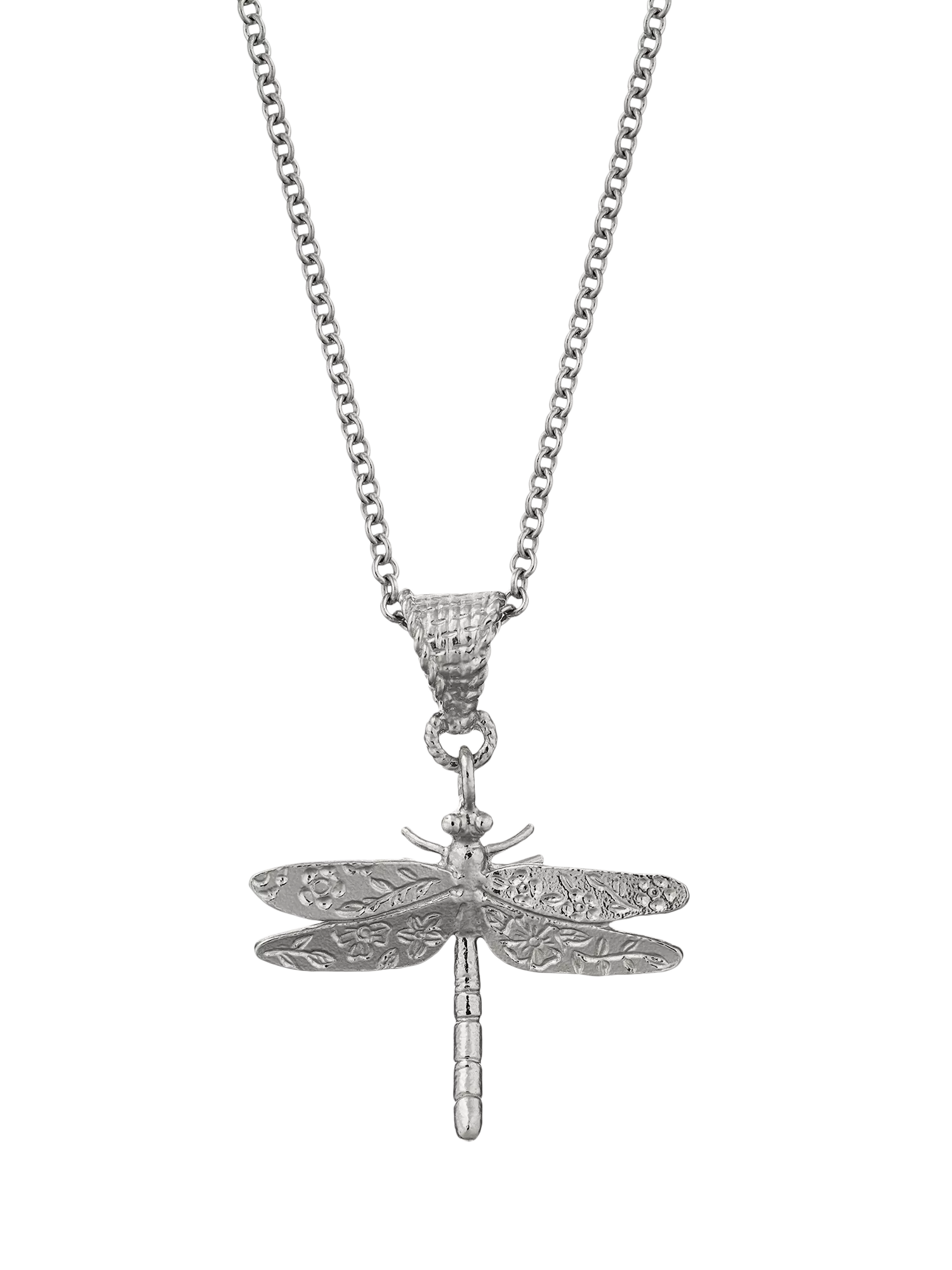 Alex Monroe silver dragonfly charm necklace, imported from the UK