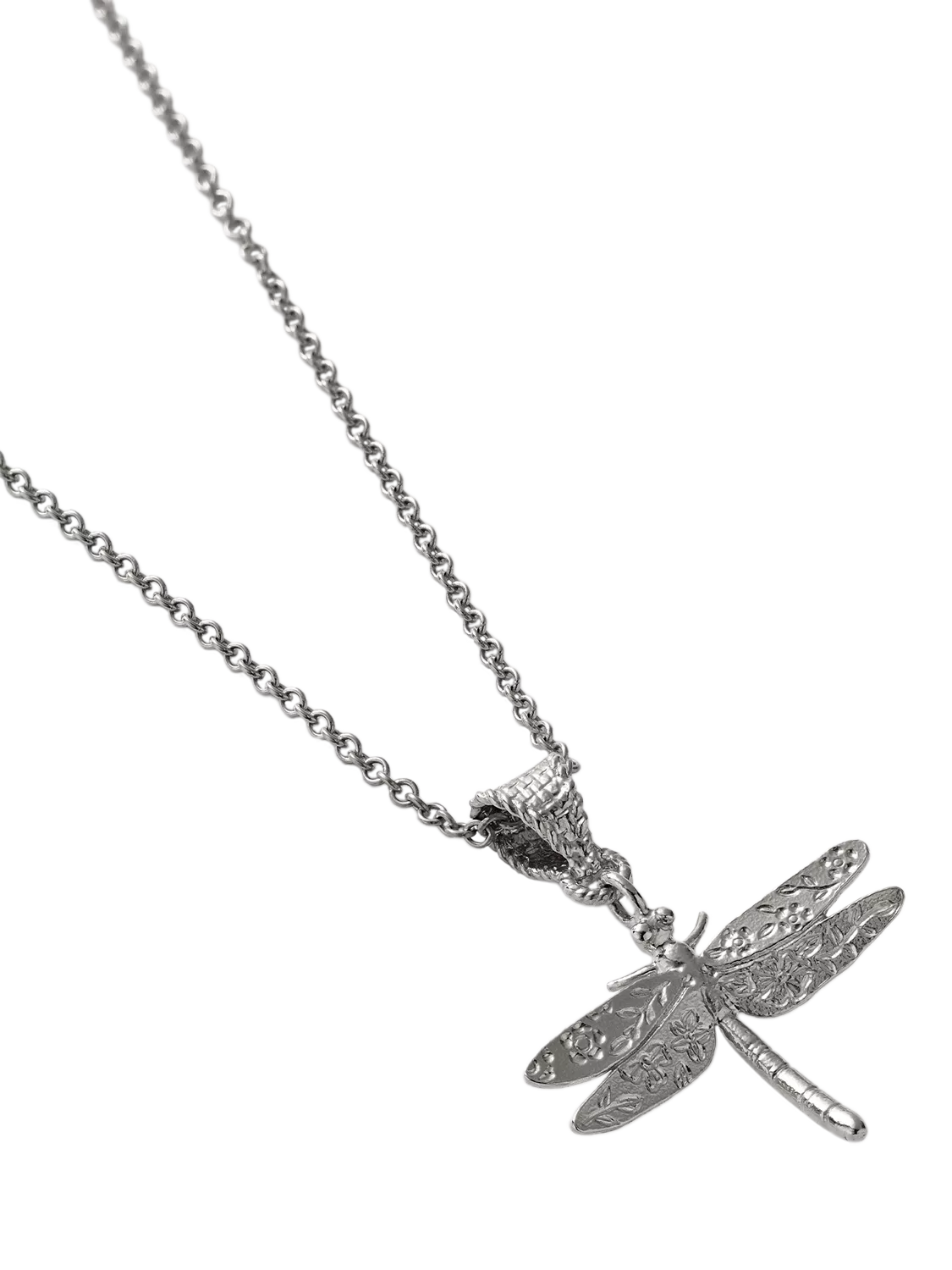 Alex Monroe silver dragonfly charm necklace, imported from the UK