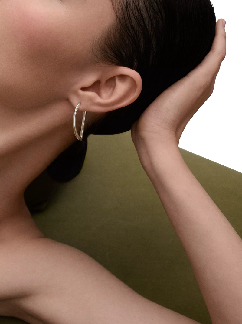 PDPAOLA Vento geometric hoop earrings rhodium plated - British product