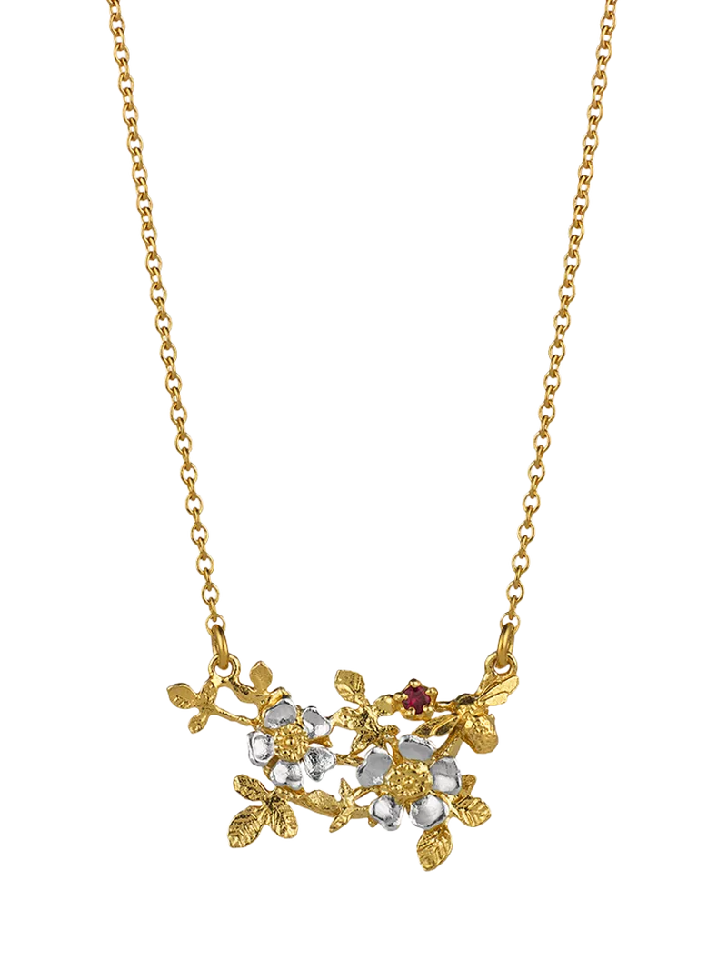 Alex Monroe wild rose bee ruby pendant, imported from the UK
