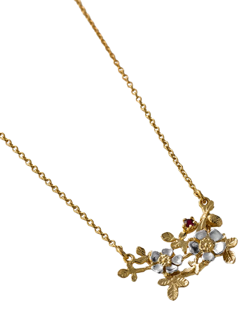 Alex Monroe wild rose bee ruby pendant, imported from the UK