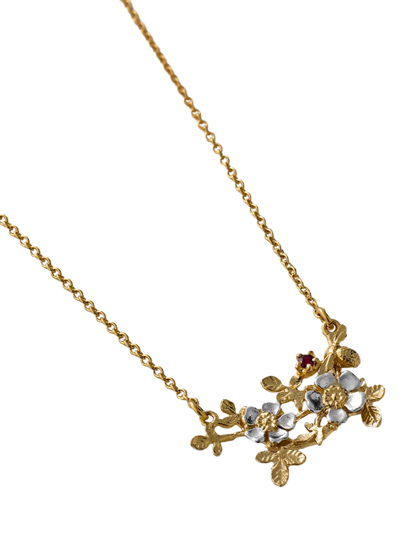 Alex Monroe wild rose bee ruby pendant, imported from the UK