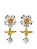 Alex Monroe wild rose heart drop stud earrings, imported from the UK