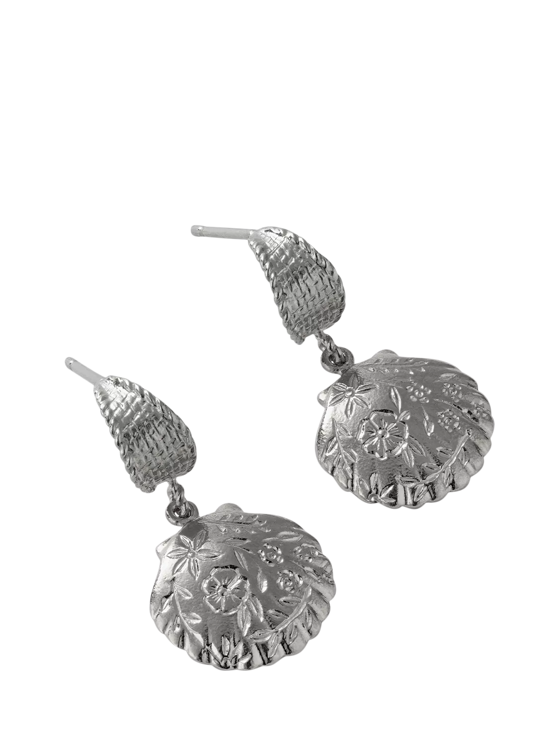 Alex Monroe silver scallop huggie earrings, UK version