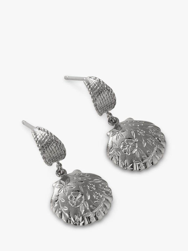 Alex Monroe silver scallop huggie earrings, UK version