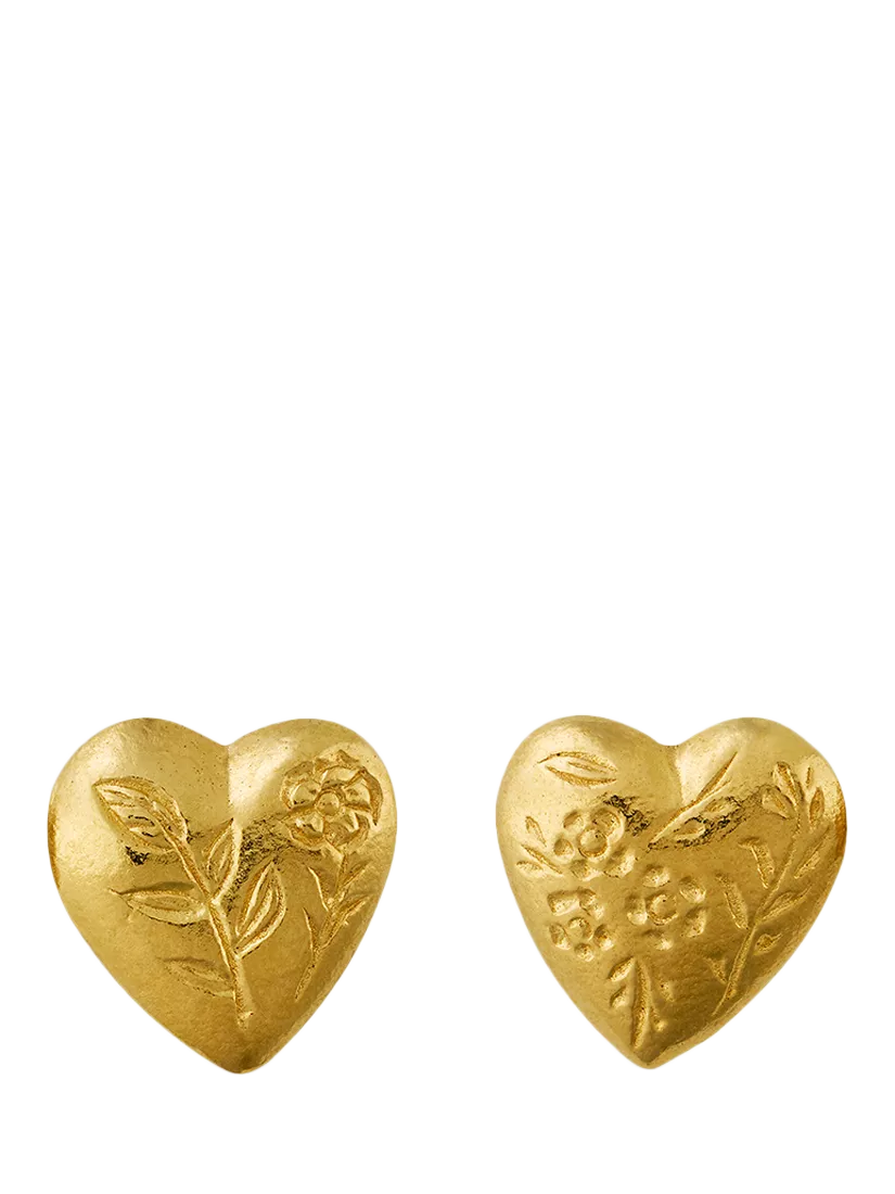 Alex Monroe yellow gold floral heart stud earrings, UK version