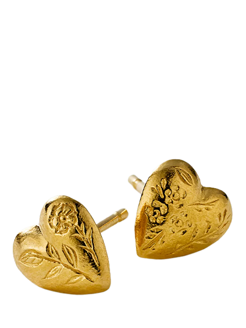 Alex Monroe yellow gold floral heart stud earrings, UK version