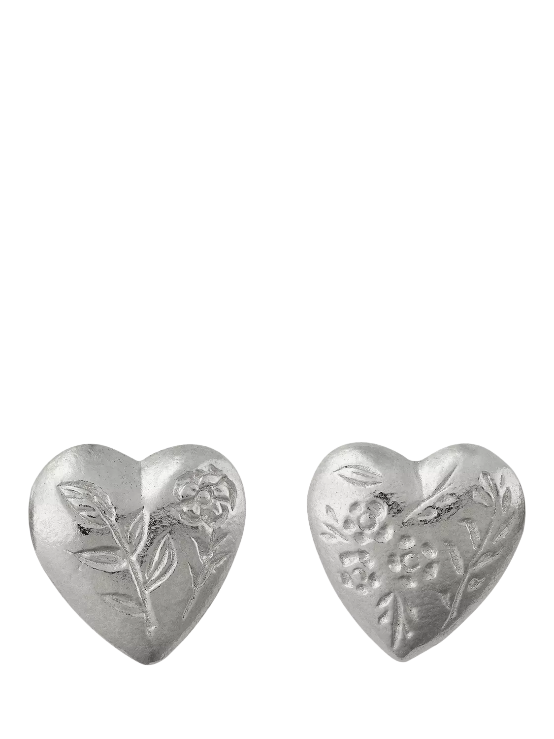 Alex Monroe floral heart stud earrings, silver (British brand)