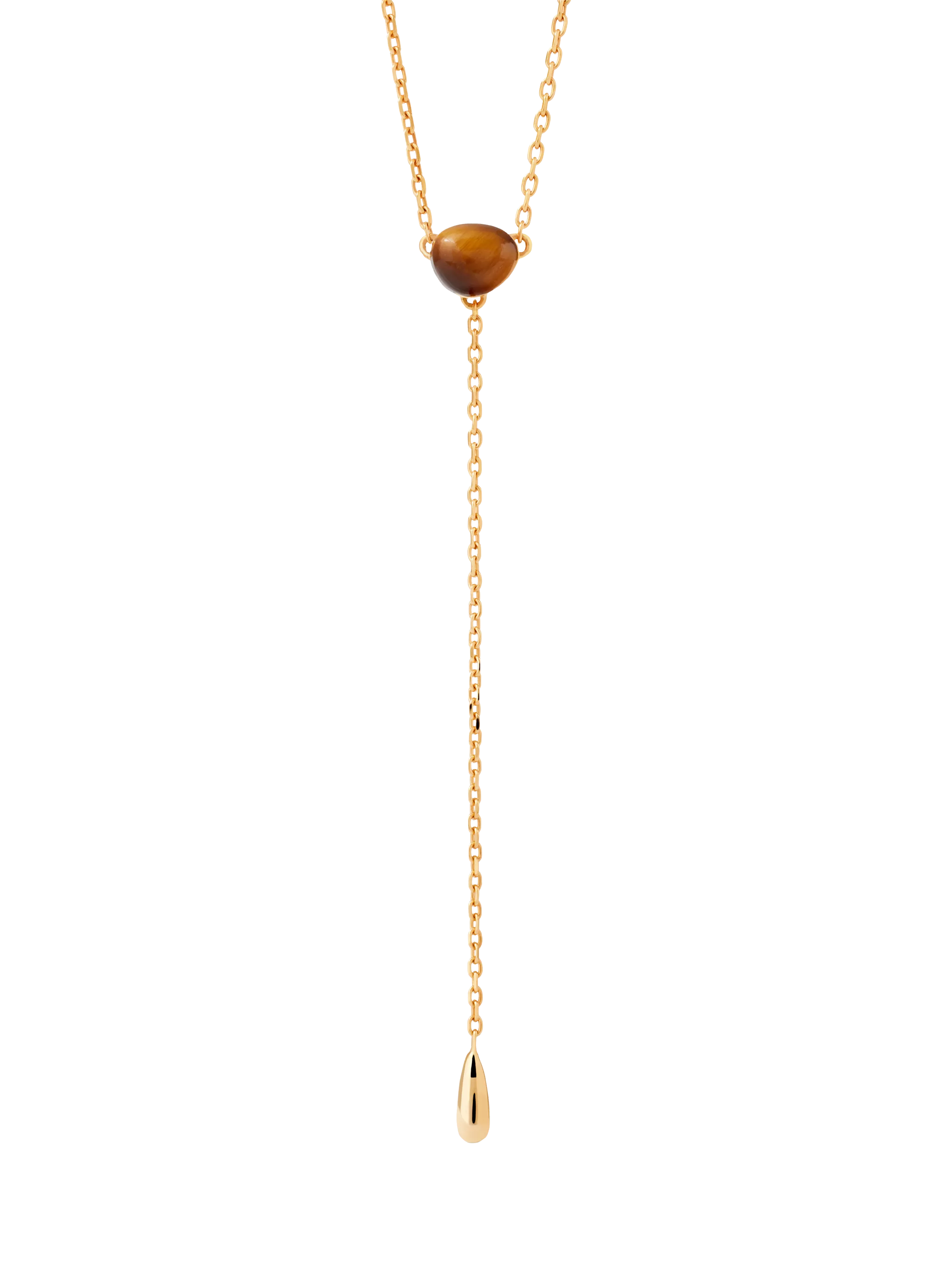 PDPAOLA Gemstone Chain Drop Necklace, Gold/Tiger's Eye