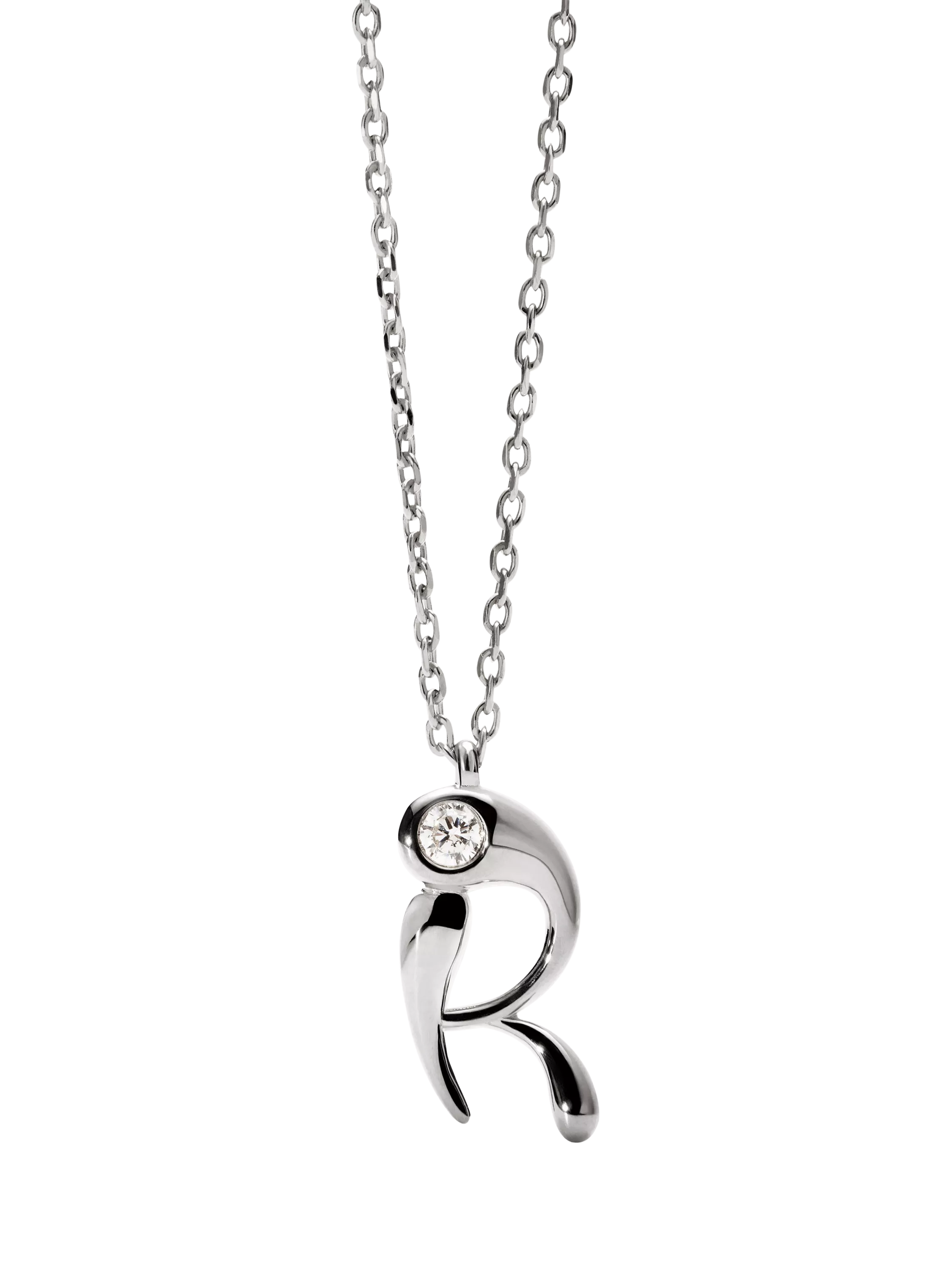 PDPAOLA Initial Pendant Necklace Rhodium 47.9cm