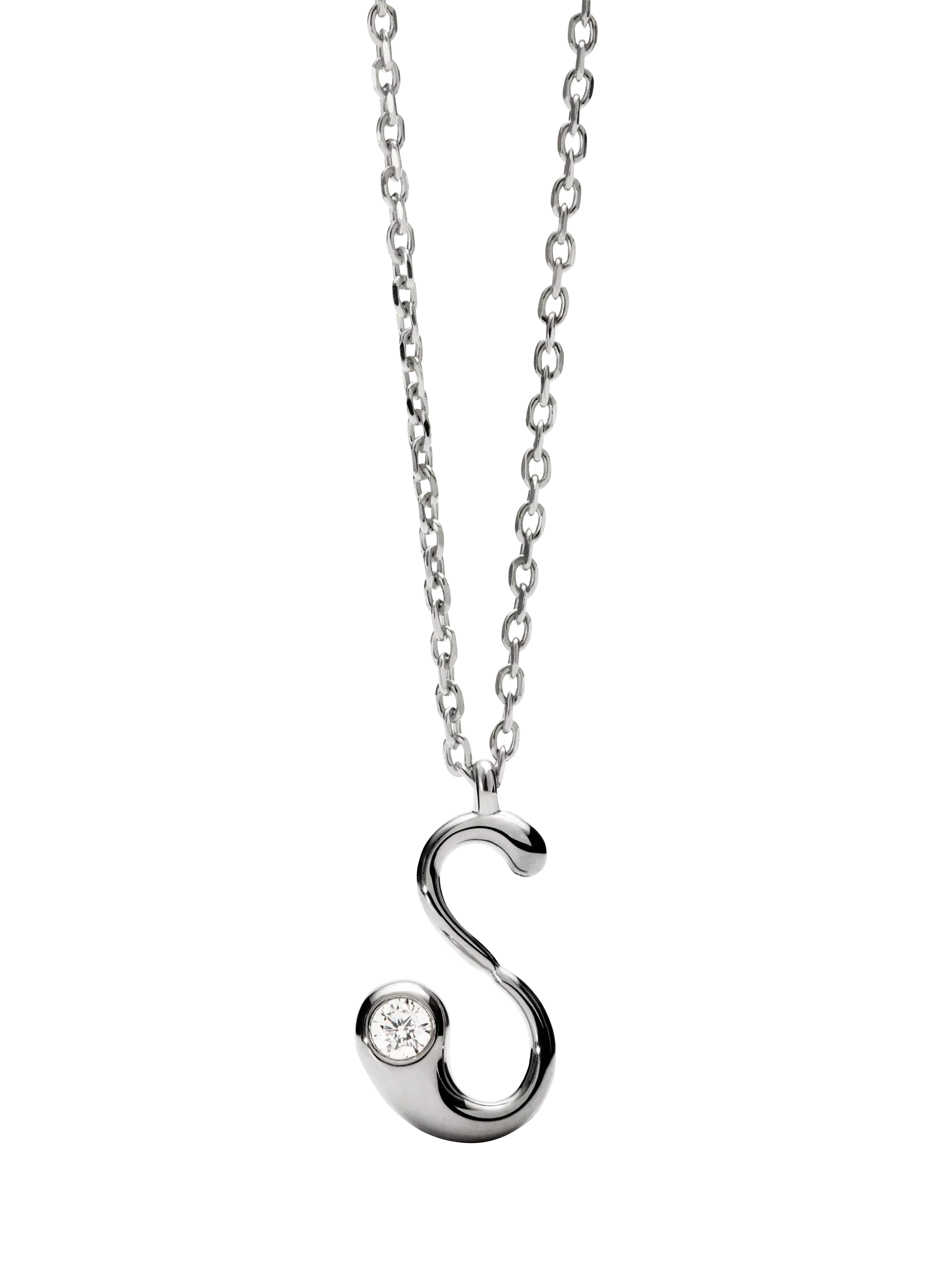 PDPAOLA Initial Pendant Necklace Rhodium 47.9cm