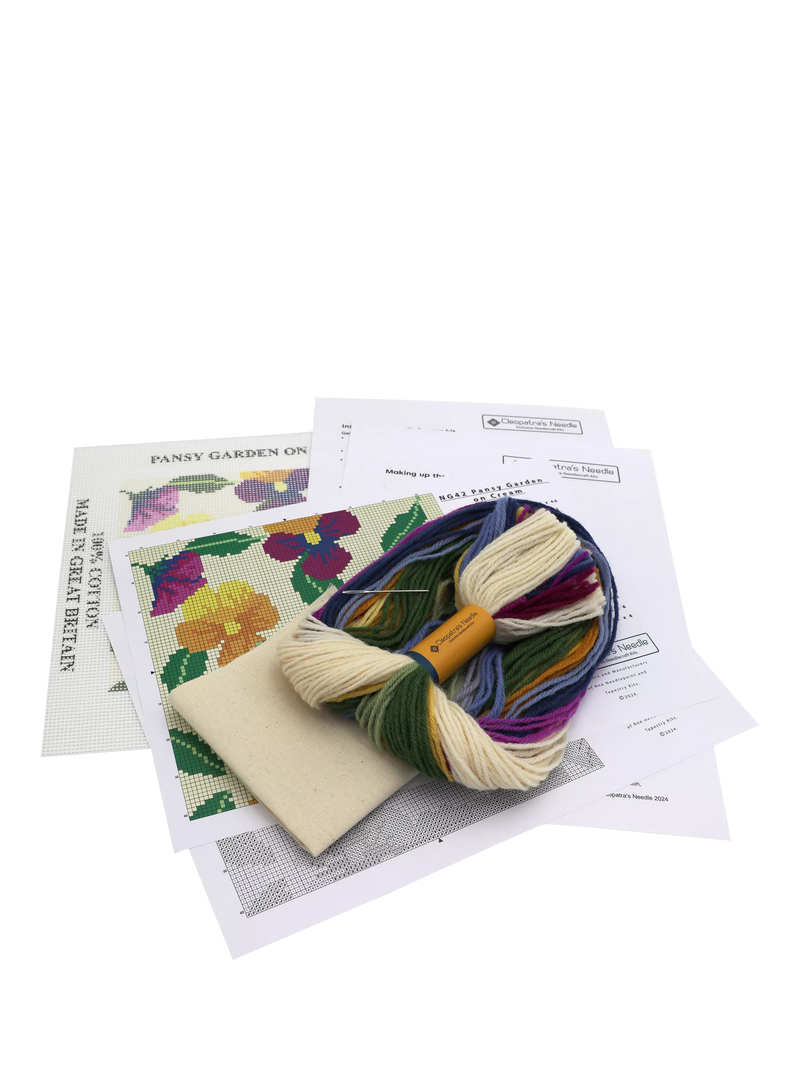 Cleopatra's Needle pansy garden tapestry kit 18x17cm, imported from the UK