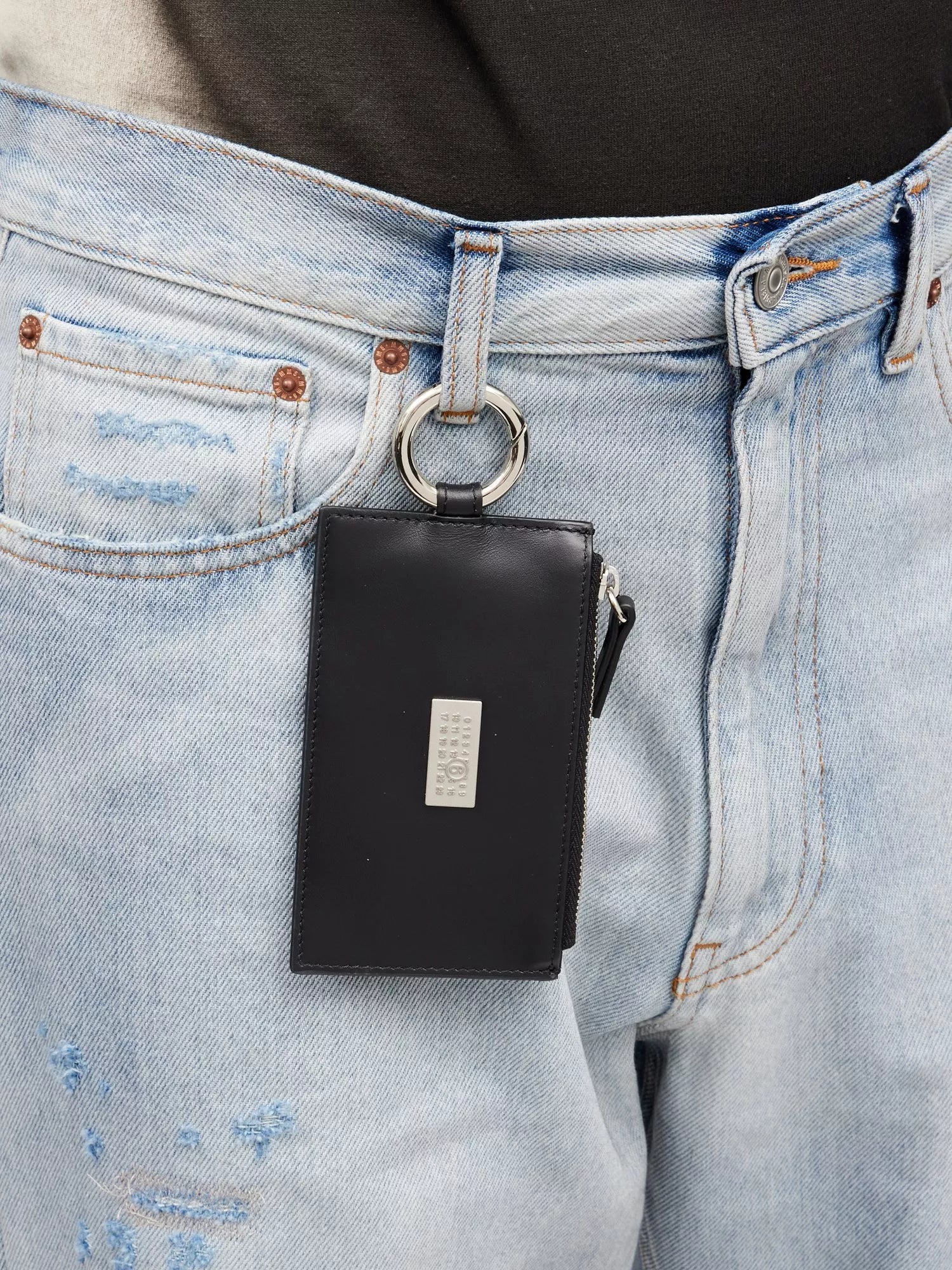 MM6 Maison Margiela black leather zip wallet, imported from the UK