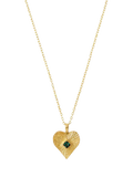 Ottoman Hands gold textured heart pendant with green crystal - British product