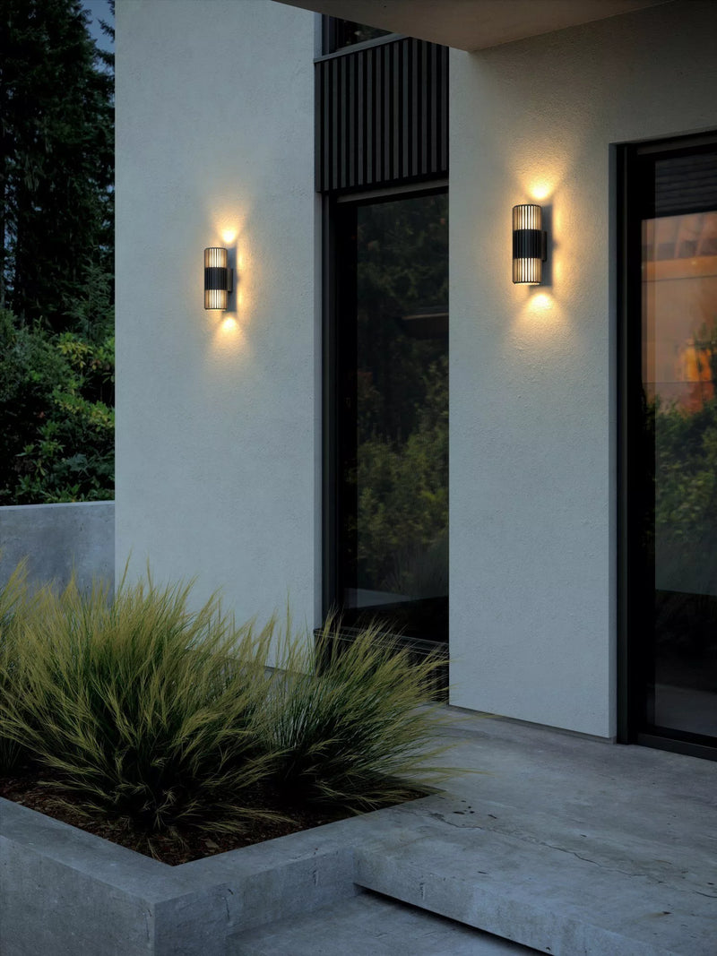 Nordlux Aludra ribbed outdoor wall light black - British product