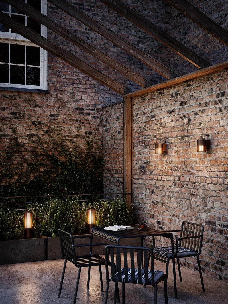 Nordlux Aludra ribbed outdoor wall light brown, (British brand)