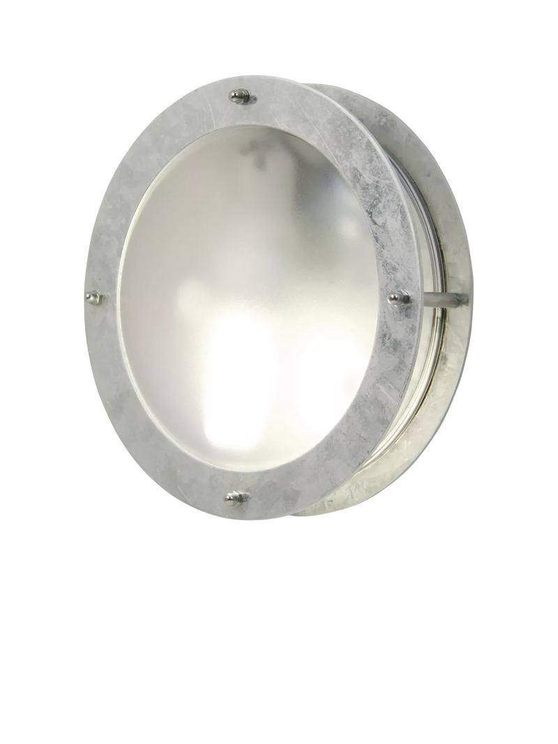 Nordlux Malte round outdoor wall light galvanised steel, imported from the UK