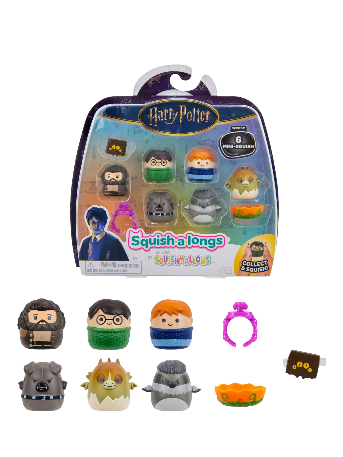 Squishmallows Harry Potter Squish-a-longs Mini-Squish pack of 6 (British brand)