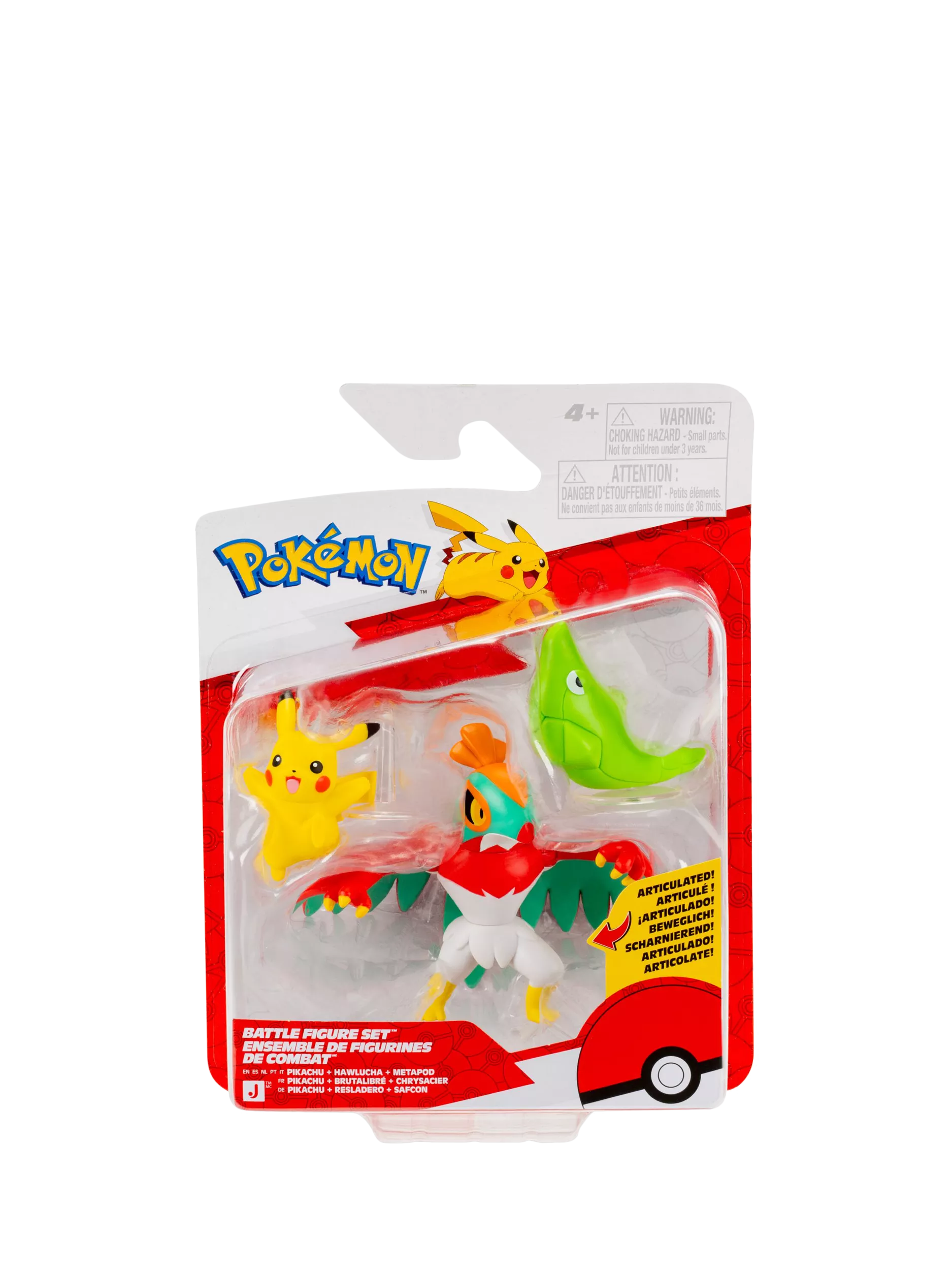Pokémon battle figures pack of 3 Pikachu Metapod Hawlucha (British brand)
