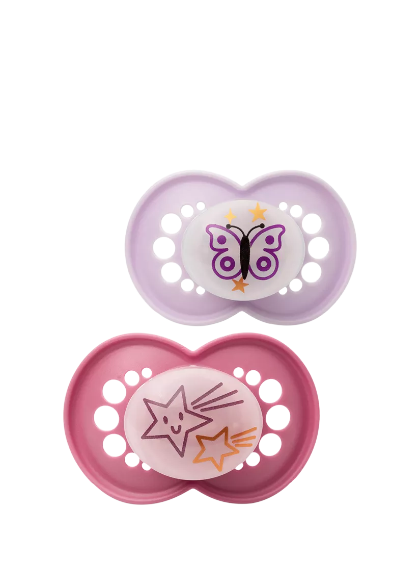 MAM Night Soother pack of 2 pink, imported from the UK