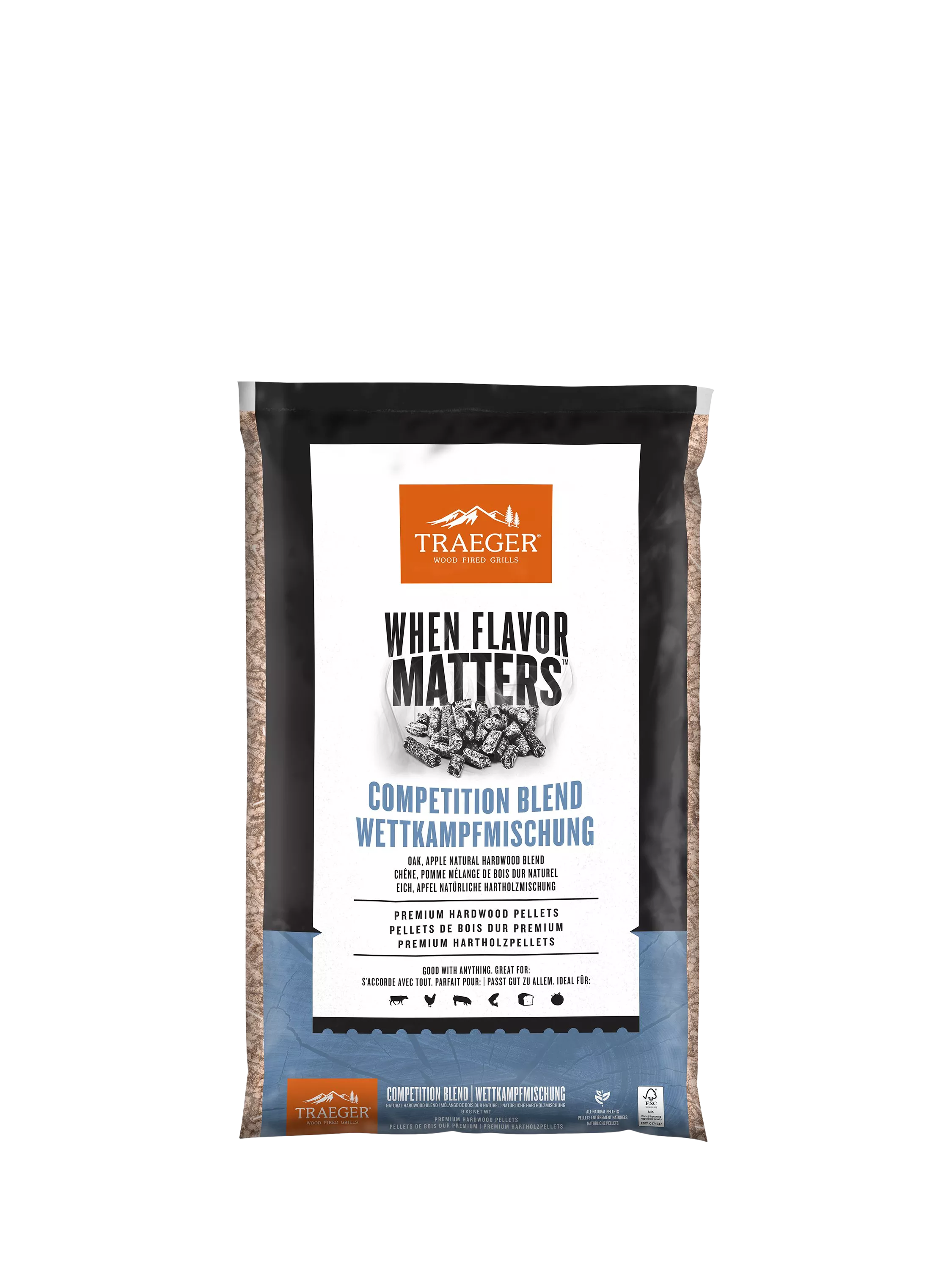 Traeger Competition Blend hardwood BBQ pellets 9kg, UK version