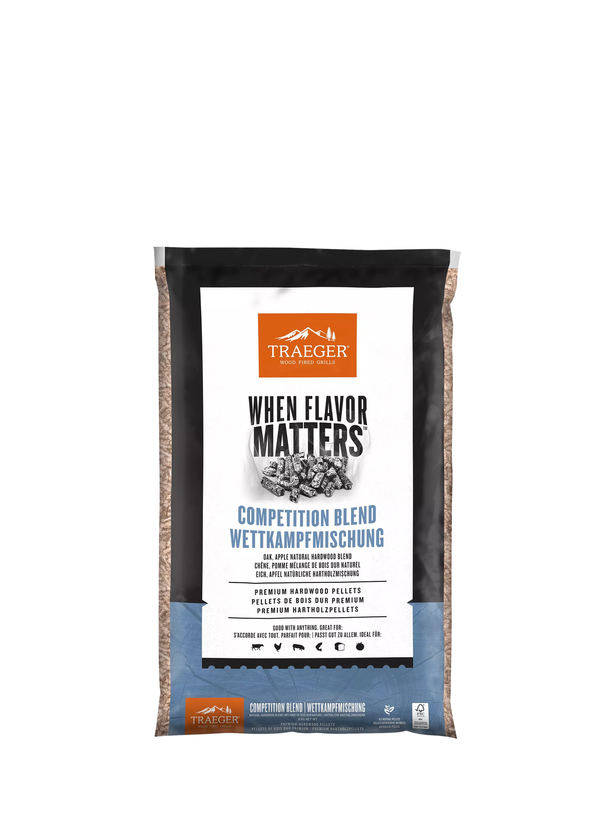 Traeger Competition Blend hardwood BBQ pellets 9kg, UK version